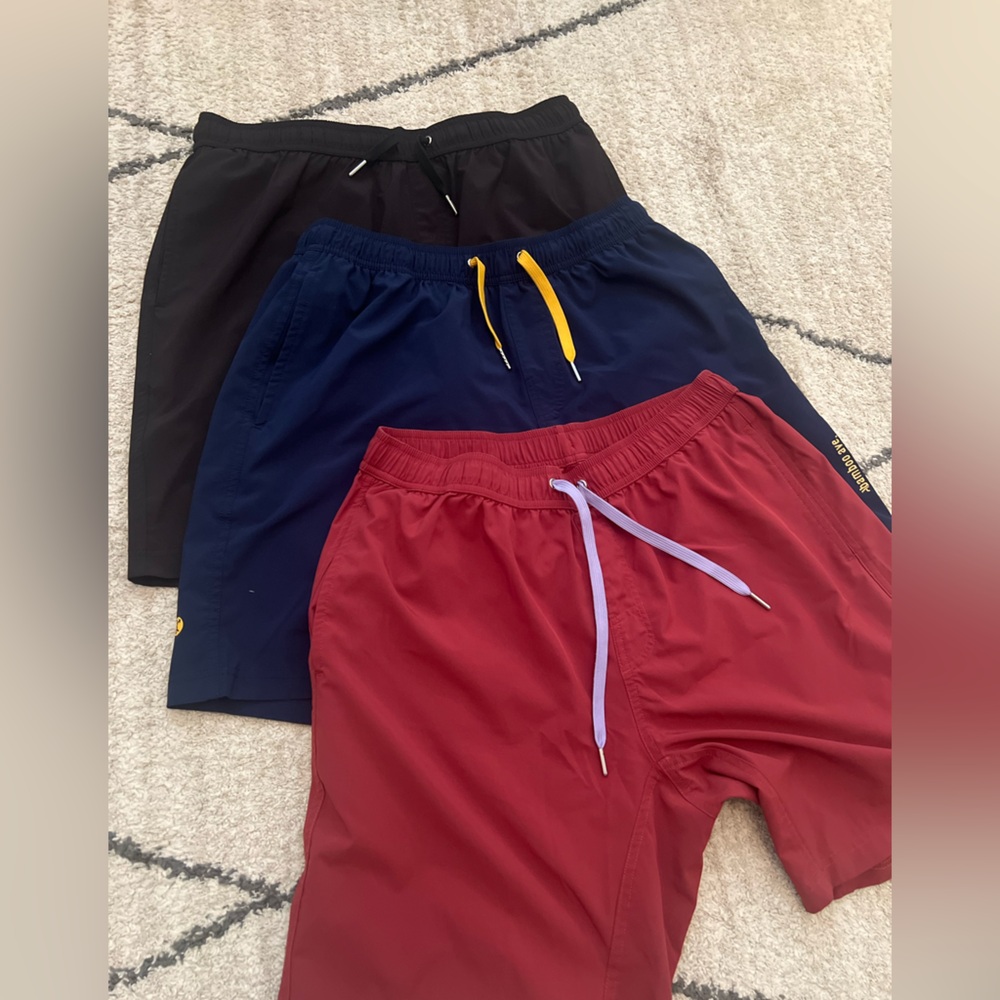 Bamboo Ave Set of Three Athletic Shorts in Black, Navy, and Red